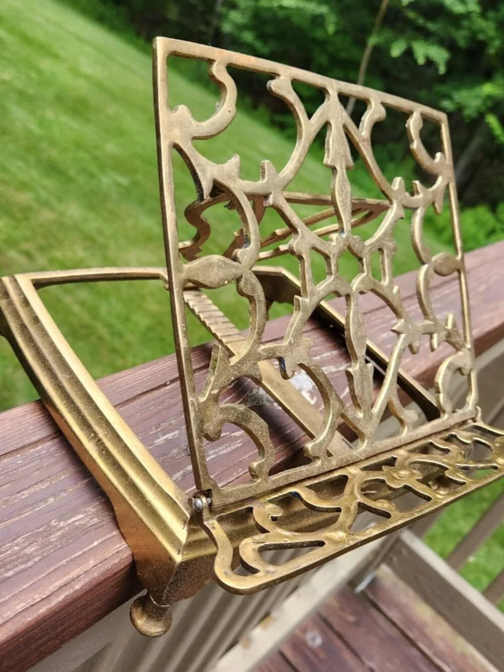 Vintage Ornate Brass Book Music Bible Stand Holder Adjustable Folding Rack 9
